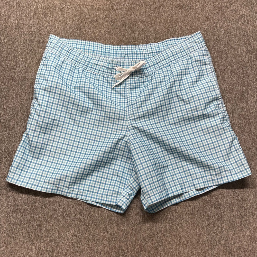 Kanu Surf Teal White Gingham Check Board Shorts Swim Trunks Womens Large